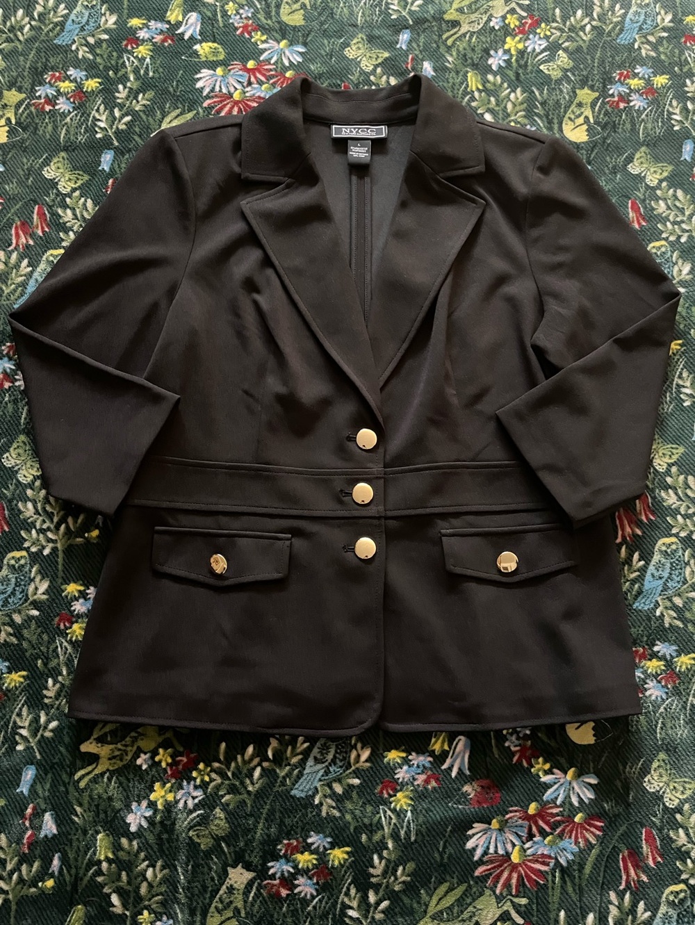 New York & Company Black Blazer with Gold Buttons
